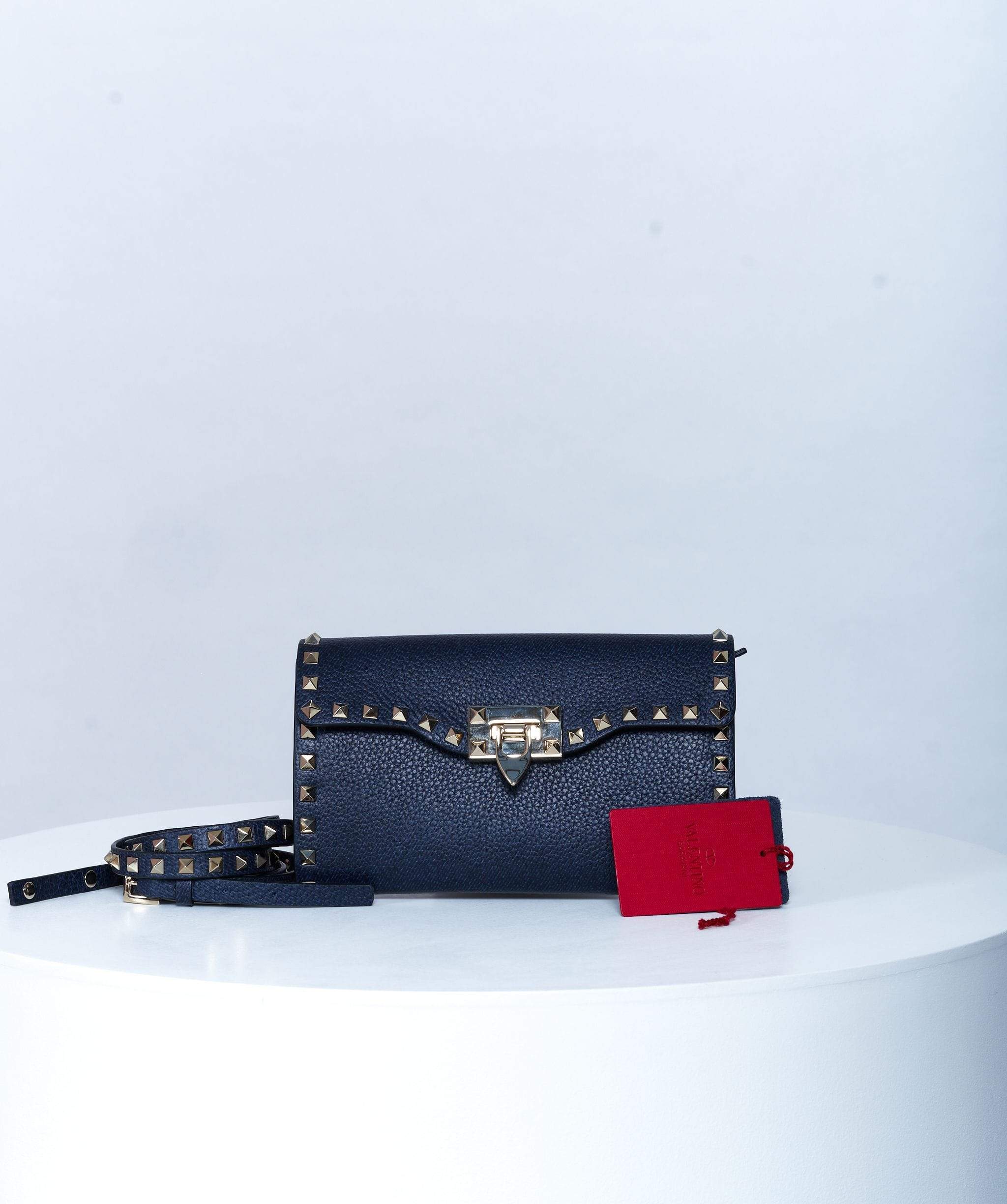 Valentino Valentino Rockstud Navy Leather Crossbody Bag GHW