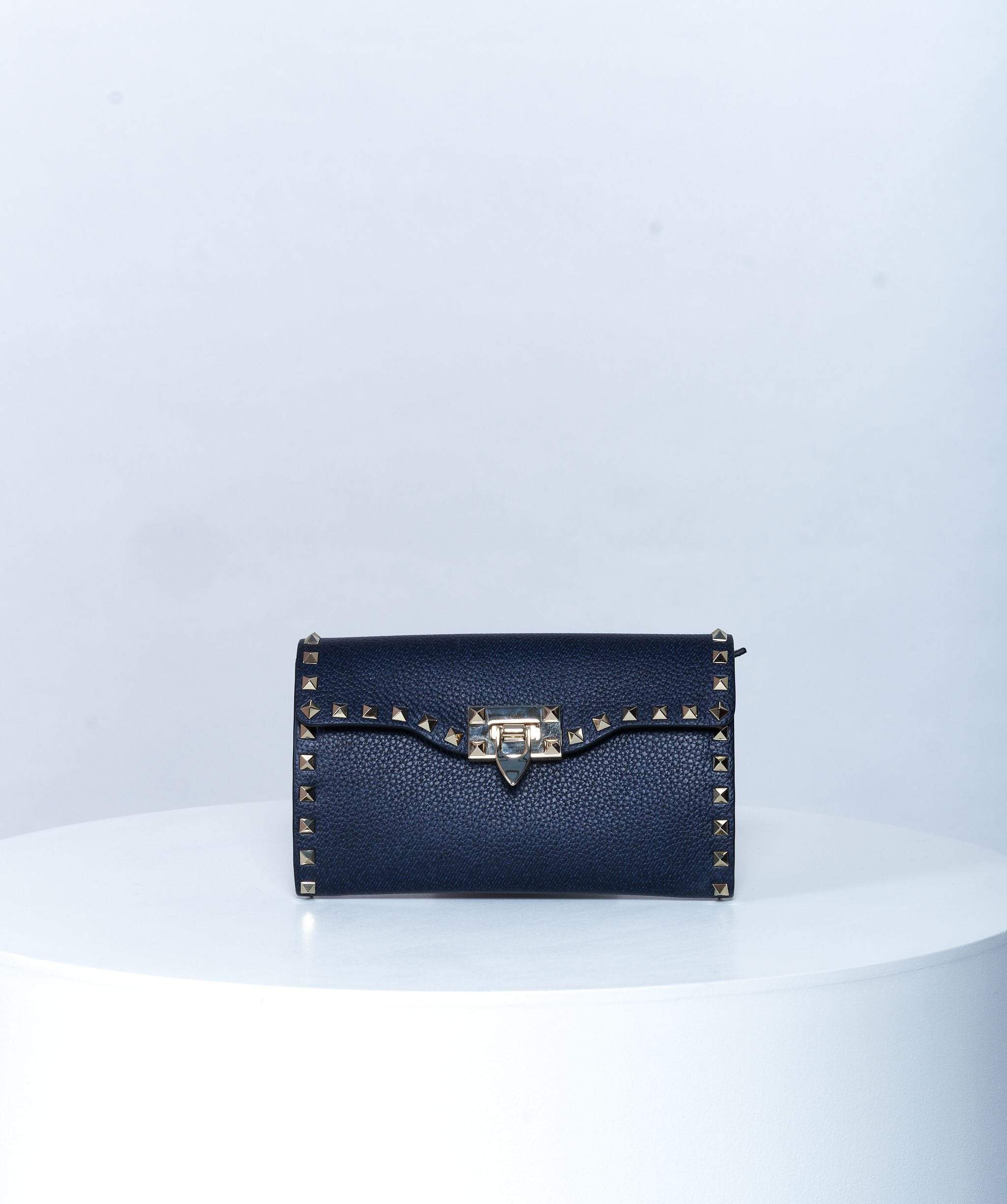 Valentino Valentino Rockstud Navy Leather Crossbody Bag GHW