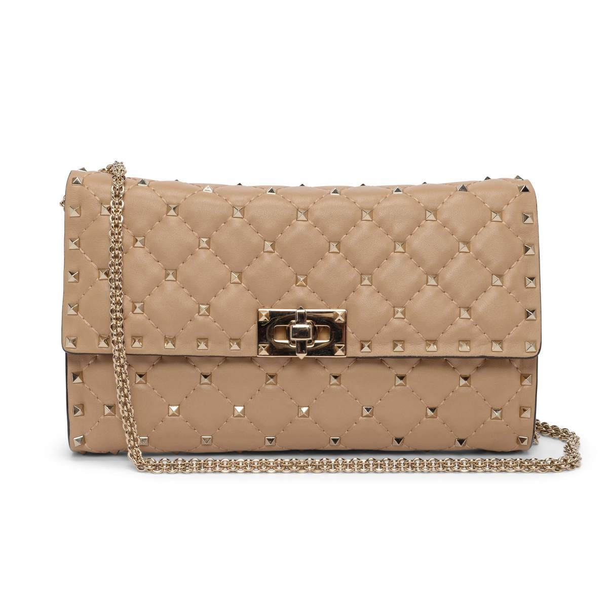 Valentino Valentino Beige Nappa Rockstud Spike Crossbody Clutch