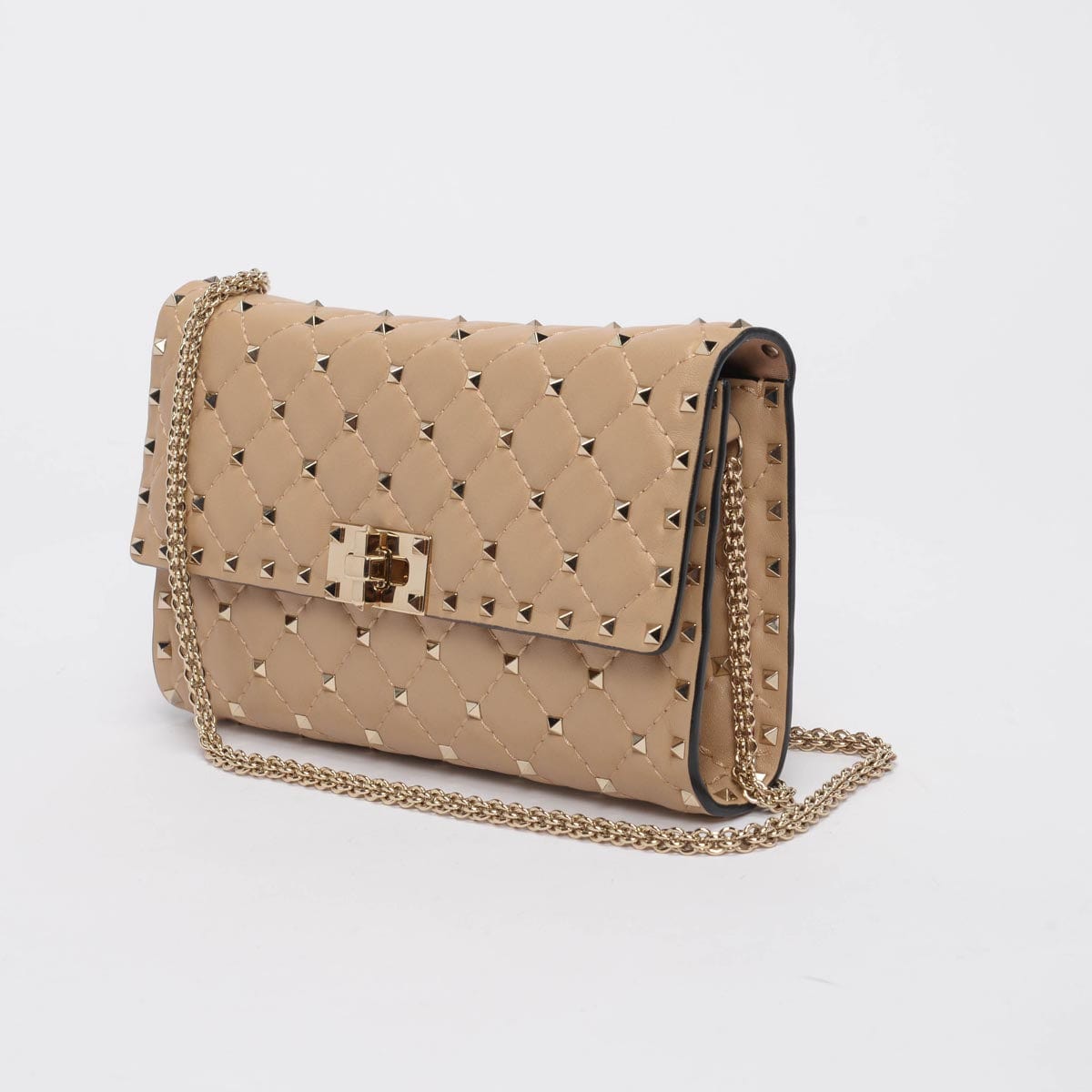 Valentino Valentino Beige Nappa Rockstud Spike Crossbody Clutch