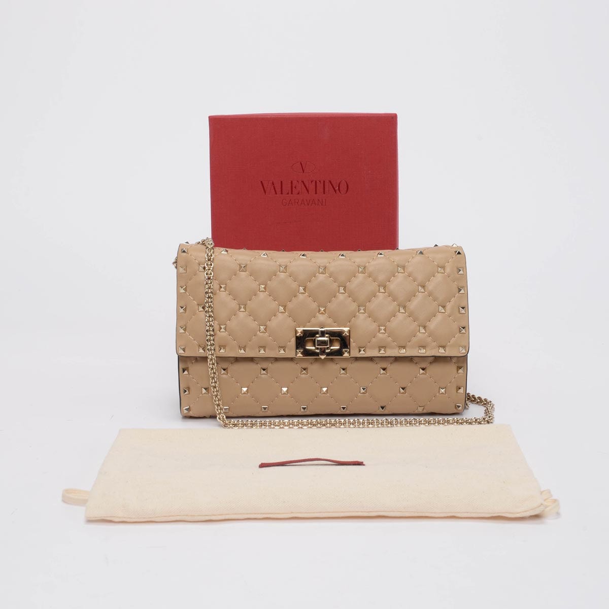 Valentino Valentino Beige Nappa Rockstud Spike Crossbody Clutch