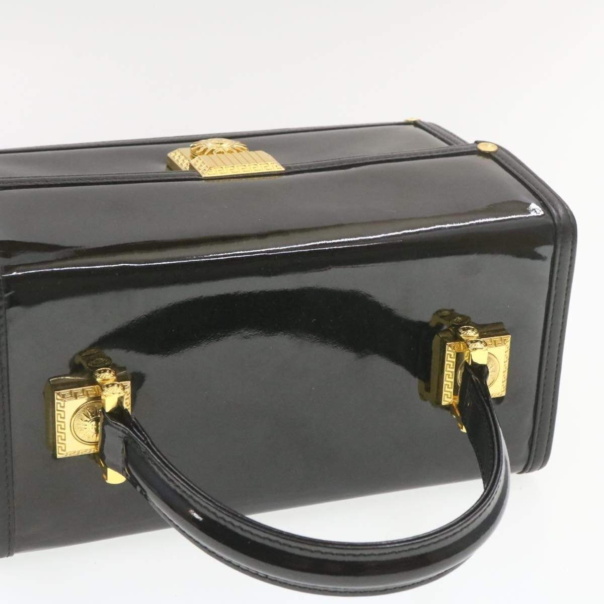 Versace GIANNI VERSACE Sun Face Hand Bag Black Patent Leather