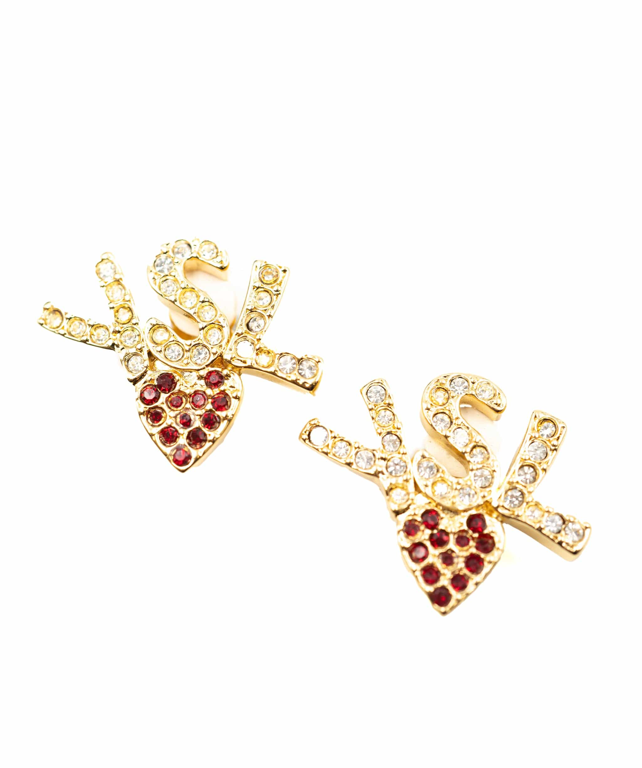 Yves Sain Laurent YSL logo crystal red heart earrings - AWL3594