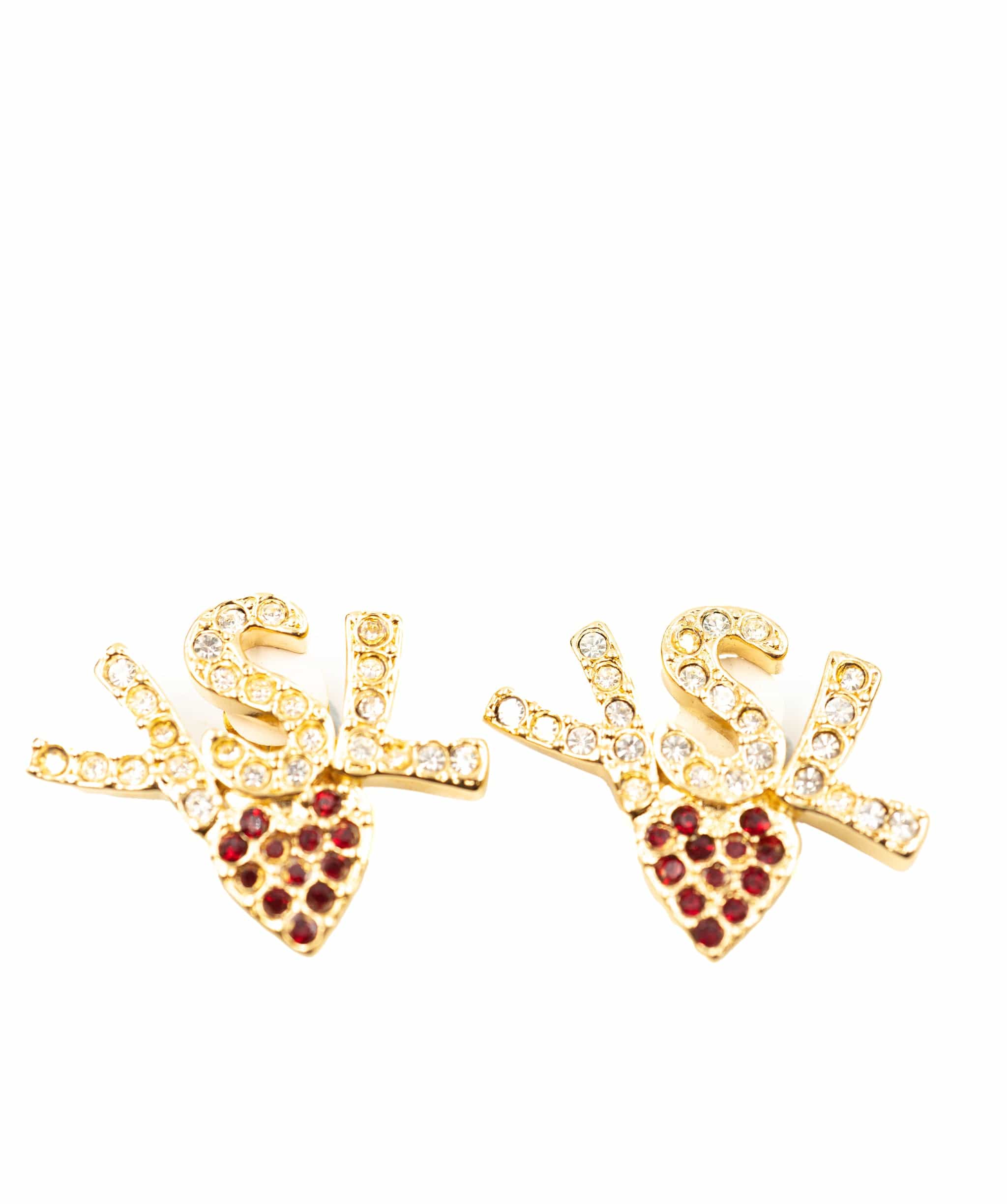 Yves Sain Laurent YSL logo crystal red heart earrings - AWL3594