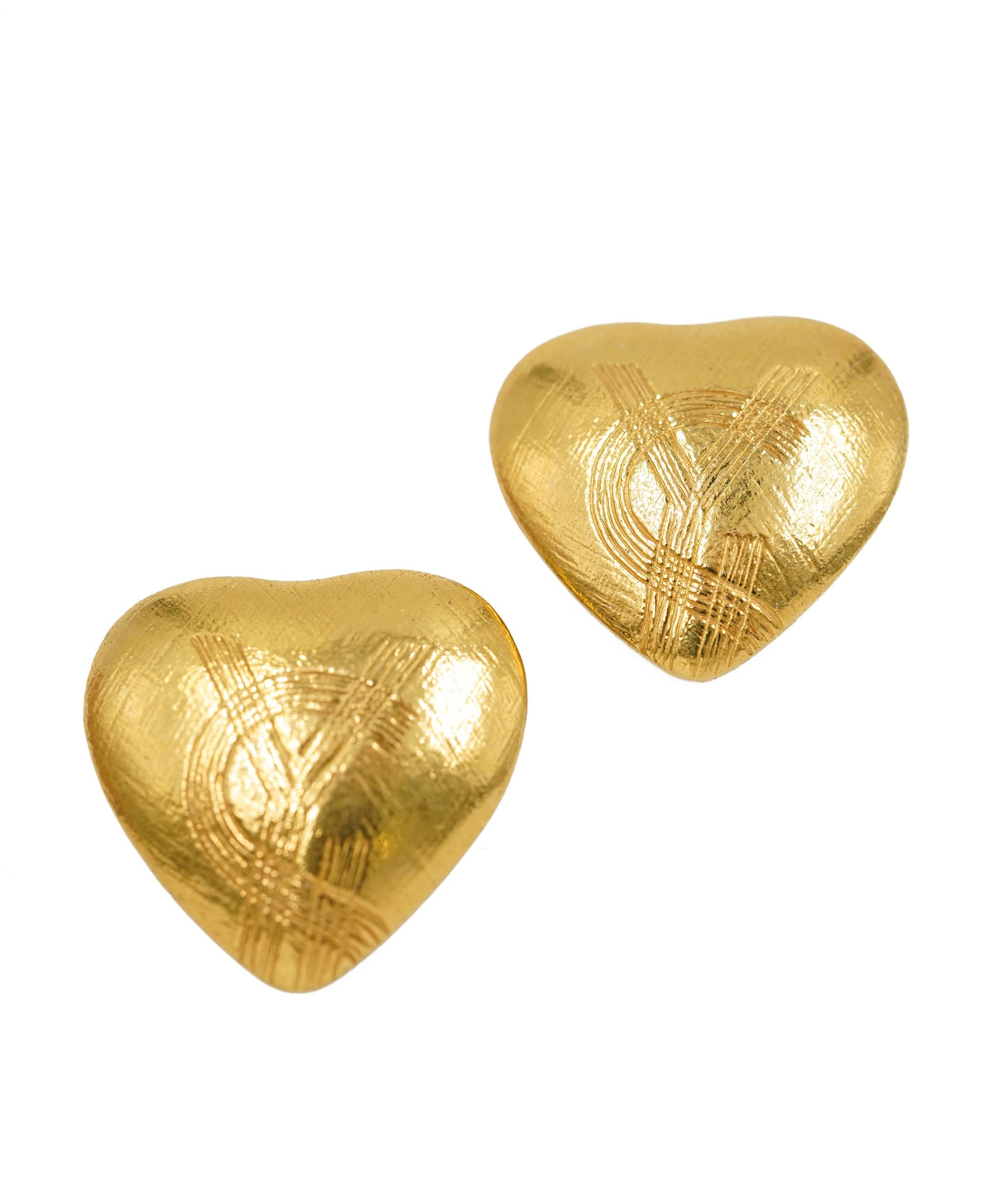 Yves Saint Laurent YSL brushed logo heart earrings - AWL4197