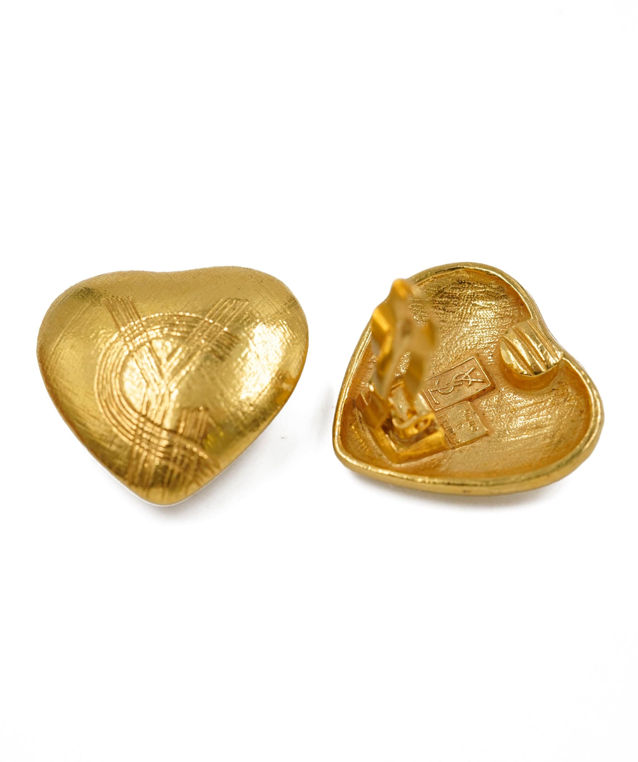 Yves Saint Laurent YSL brushed logo heart earrings - AWL4197