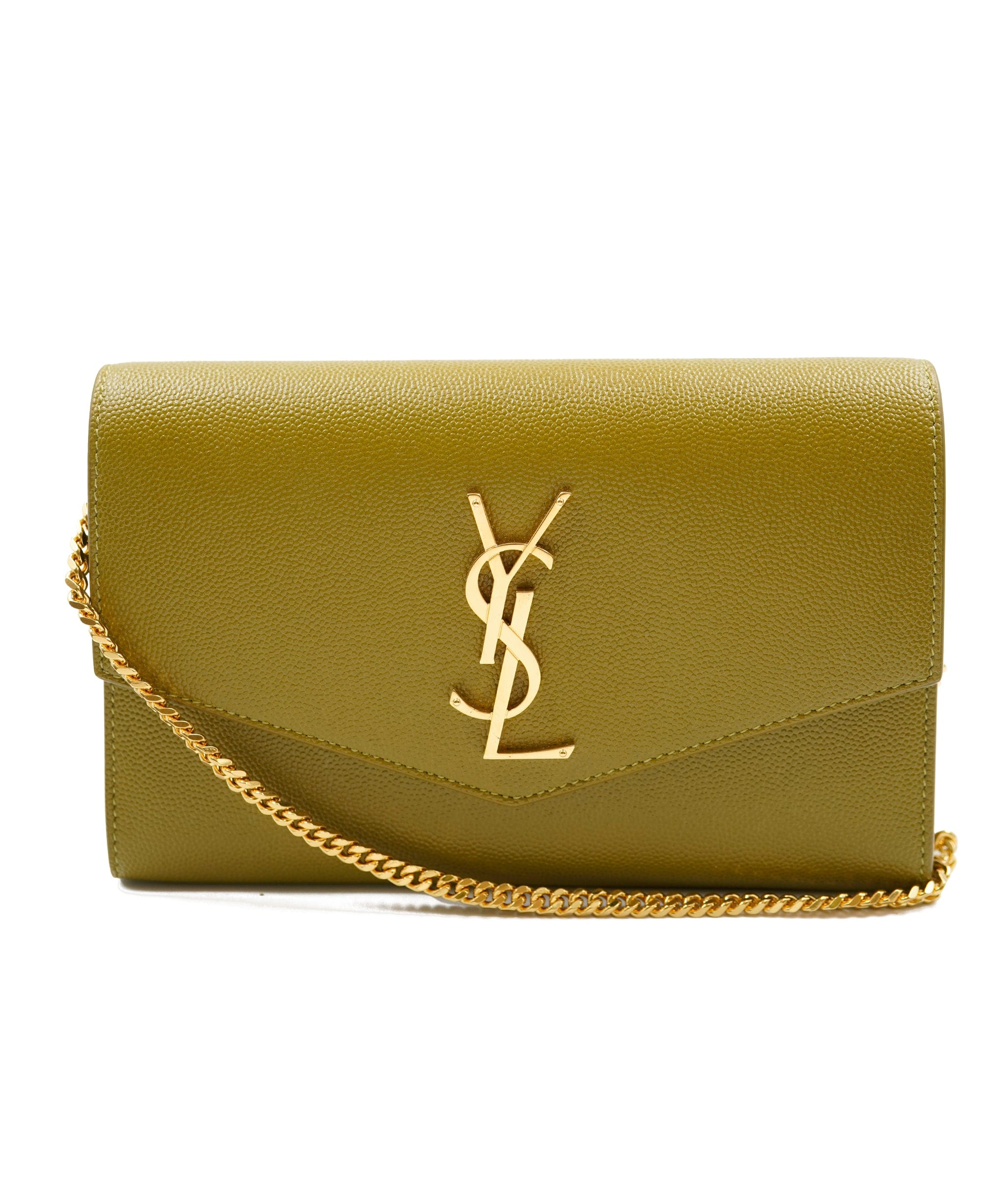 Yves Saint Laurent YSL cassandre wallet on chain GHW olive green  ASL5463