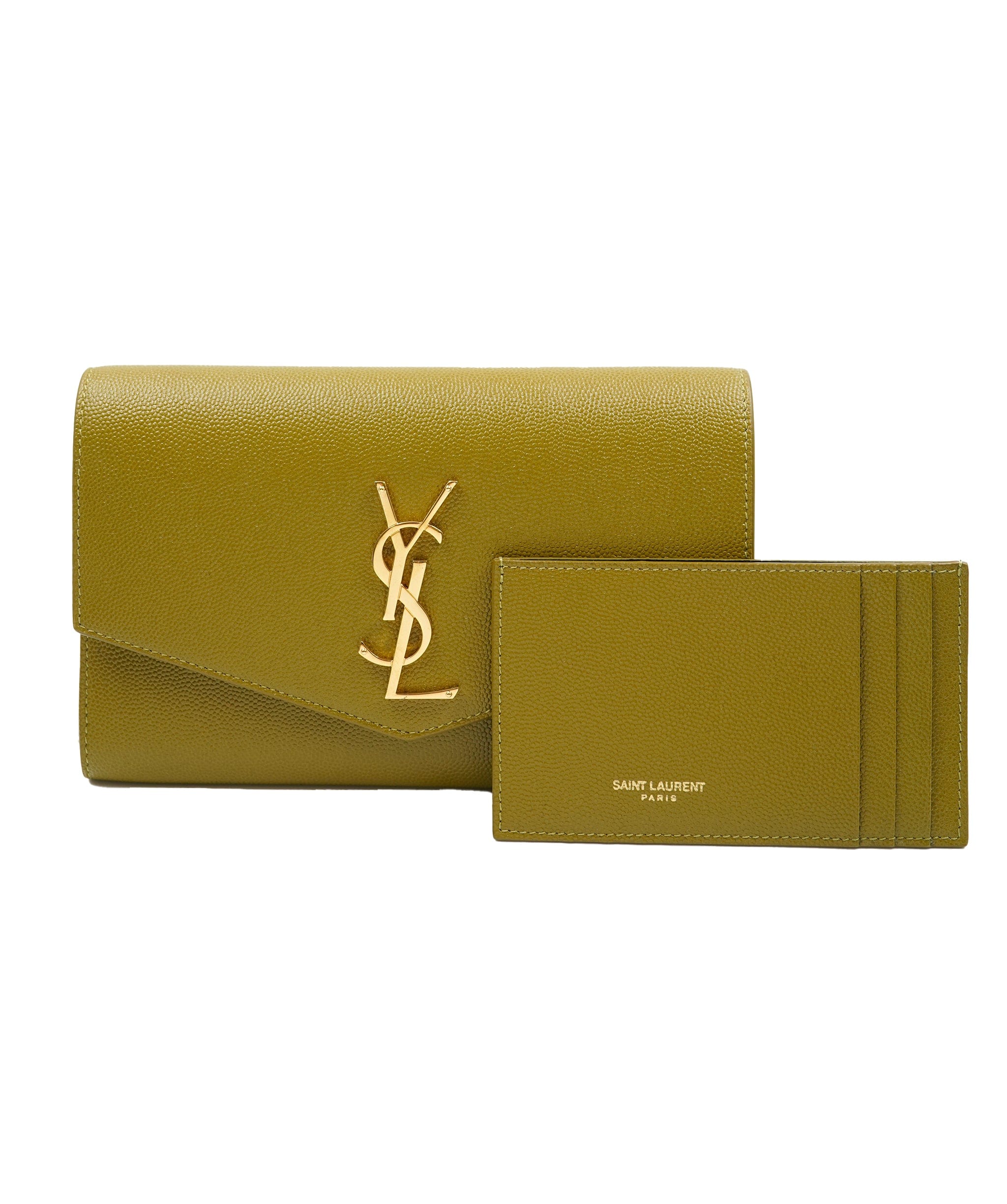 Yves Saint Laurent YSL cassandre wallet on chain GHW olive green  ASL5463