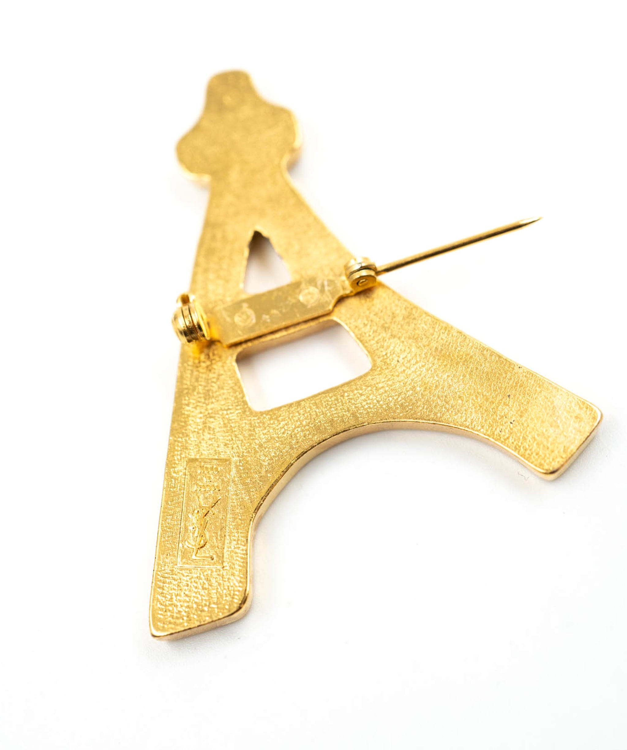 Yves Saint Laurent YSL gold Eiffel tower brooch - AWL3859