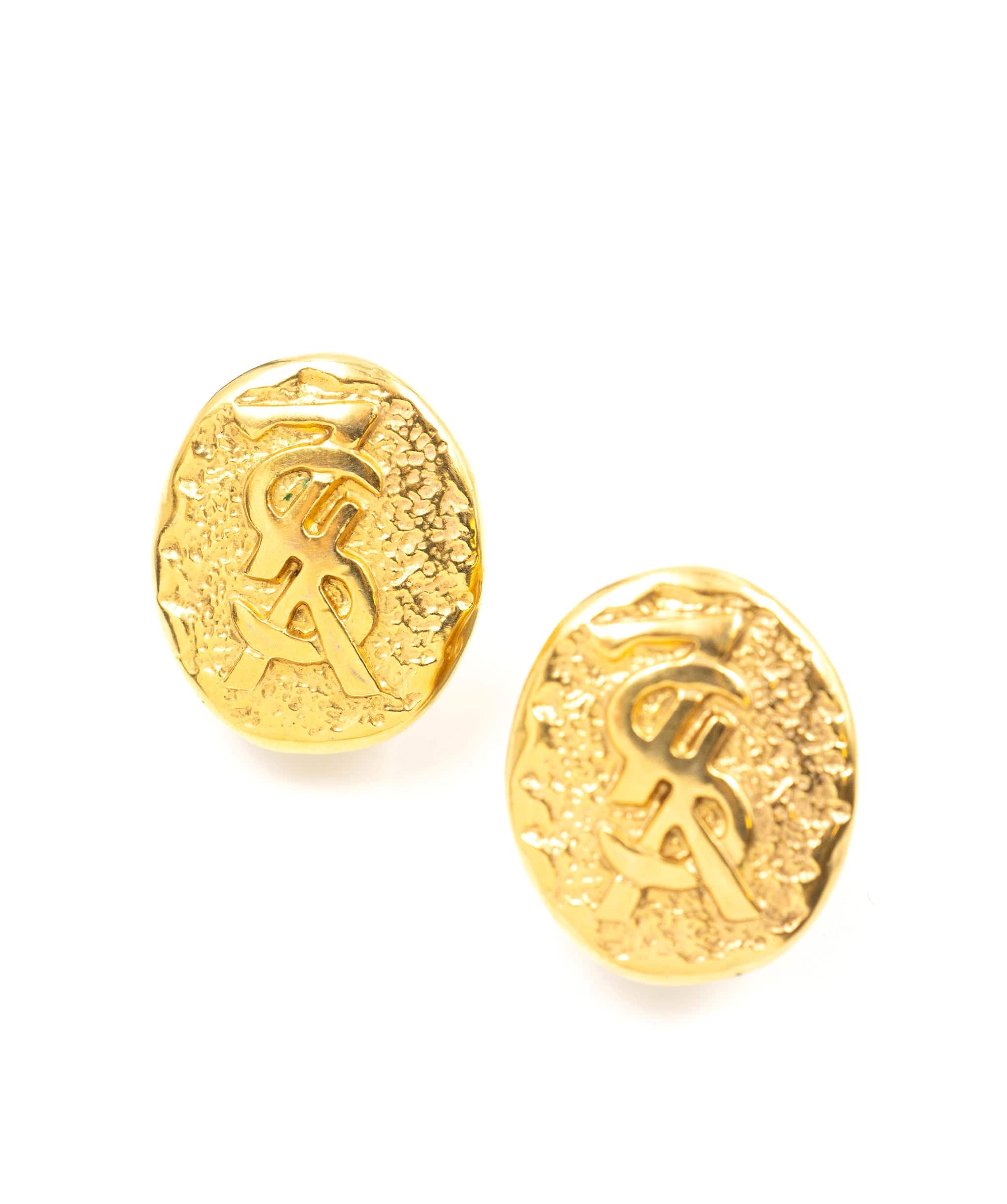 Yves Saint Laurent YSL Gold Oval Clip on Earrings - AWL2432