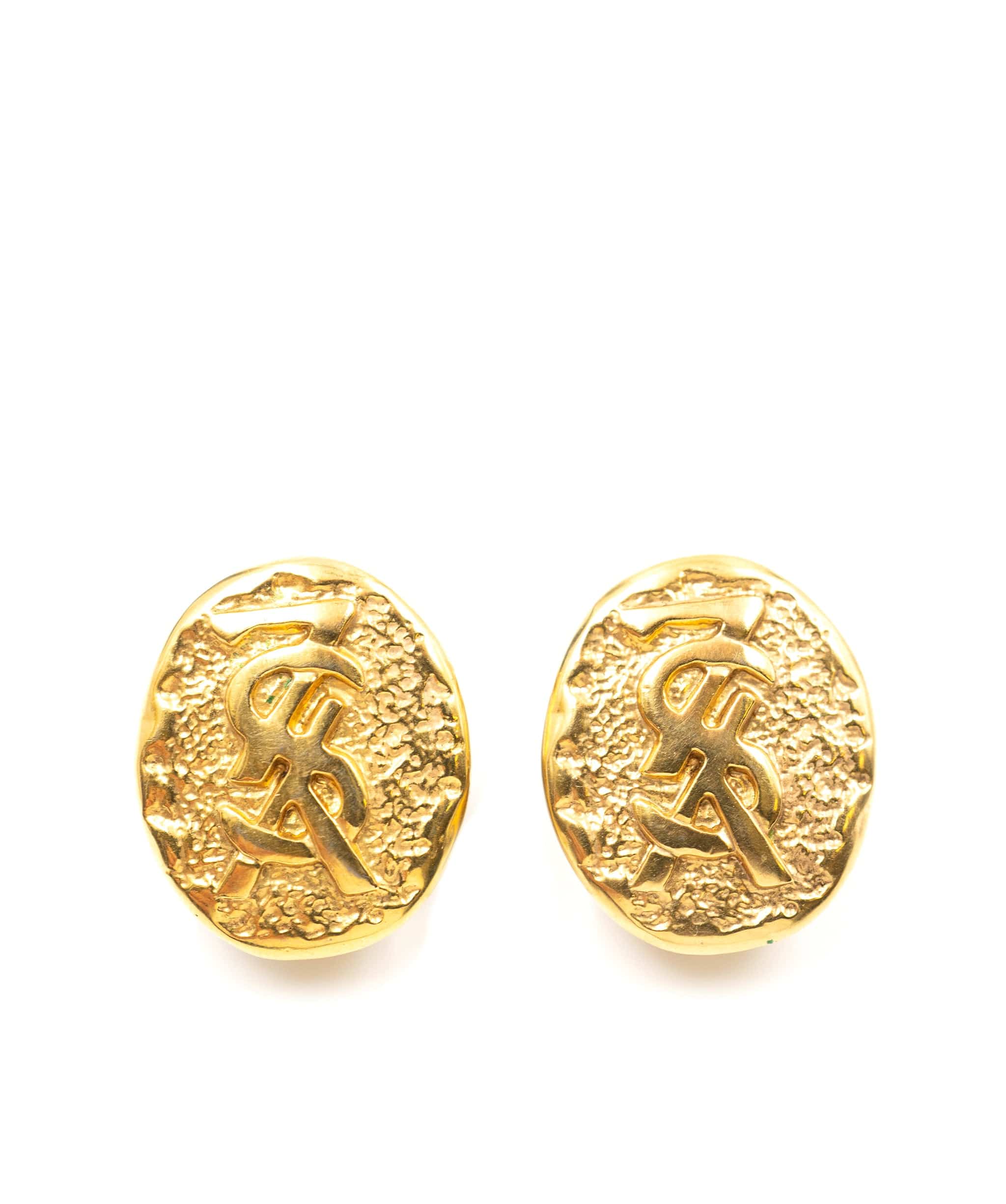 Yves Saint Laurent YSL Gold Oval Clip on Earrings - AWL2432