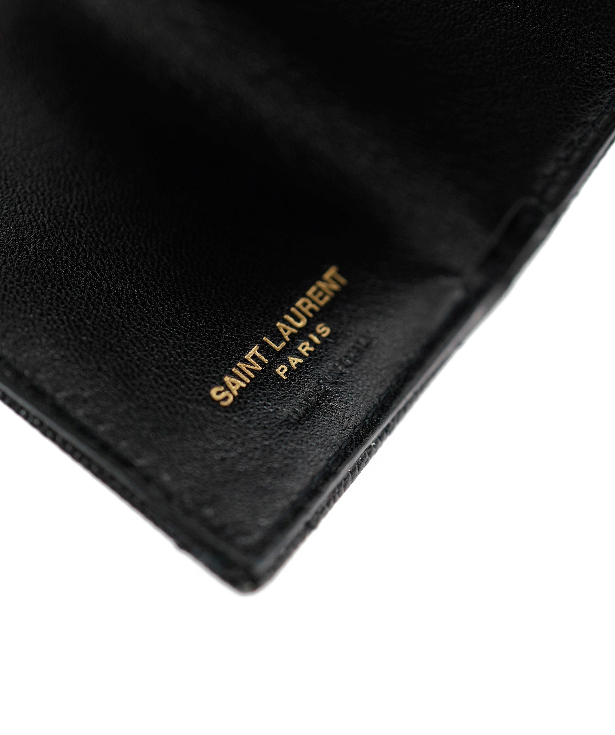 Yves Saint Laurent YSL grained leather black small compact wallet with gold hardware ASL5462