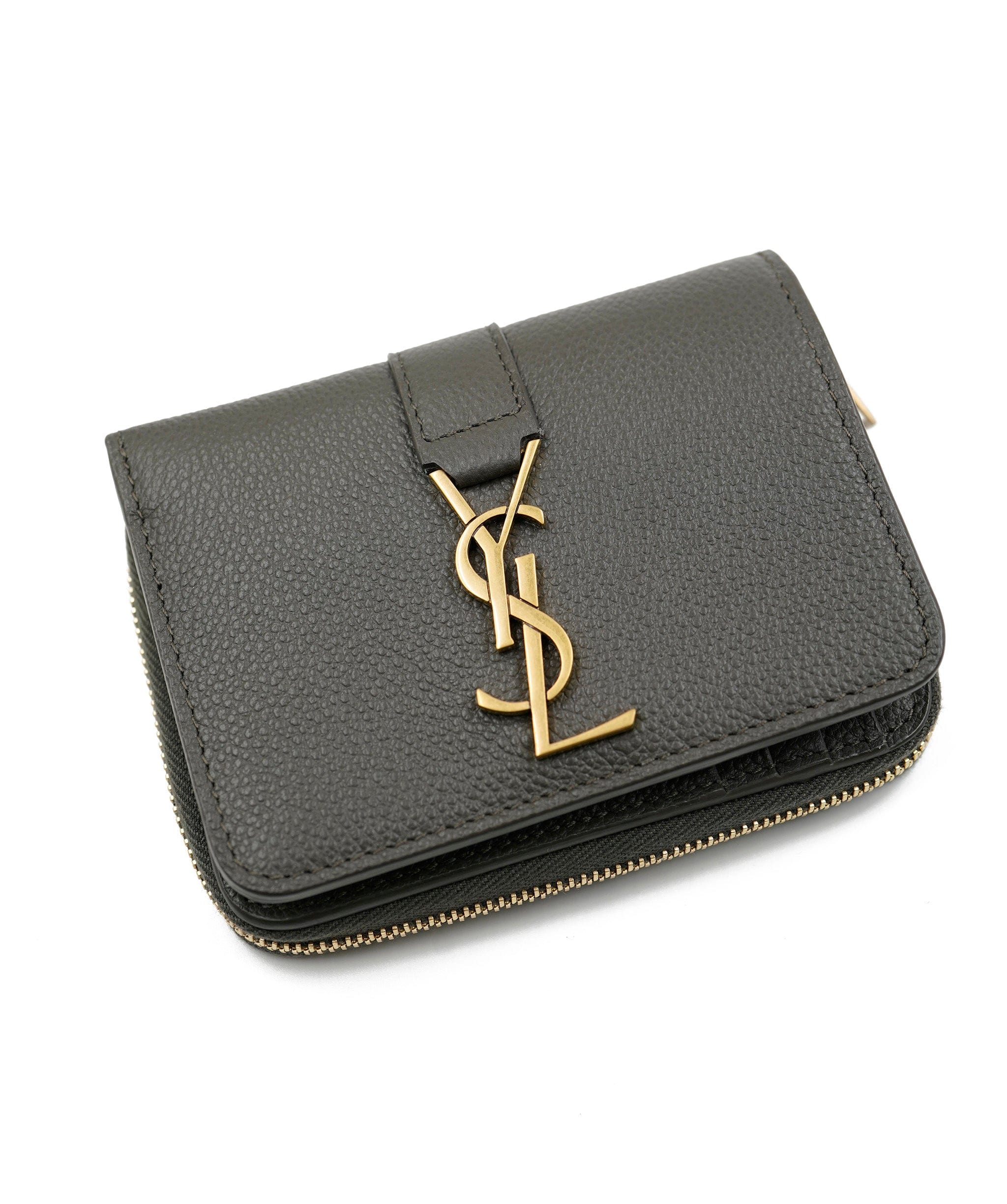 Yves Saint Laurent YSL grey compact wallet with GHW ASL5466