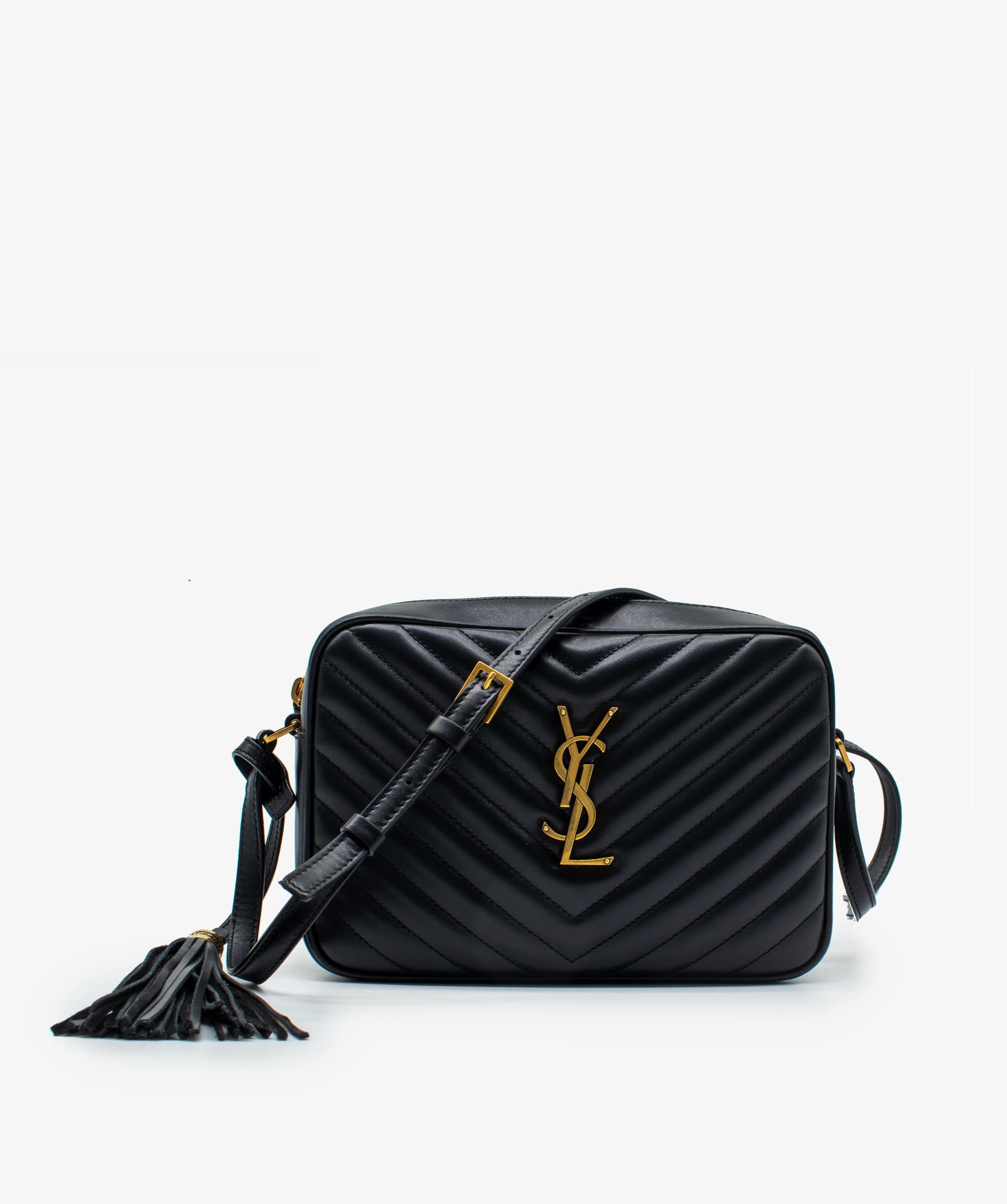 Yves Saint Laurent YSL Black Chevron Camera Bag