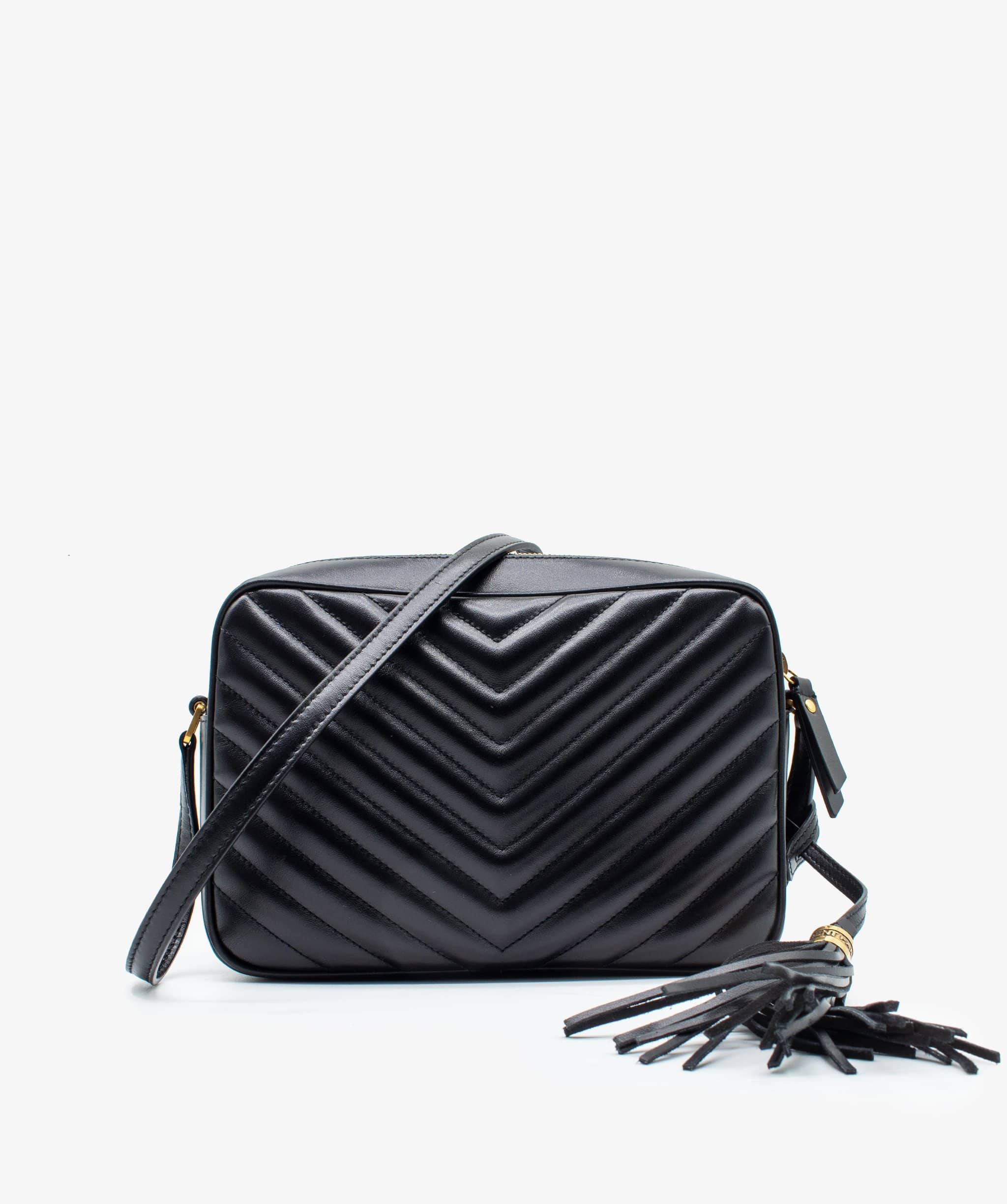 Yves Saint Laurent YSL Black Chevron Camera Bag