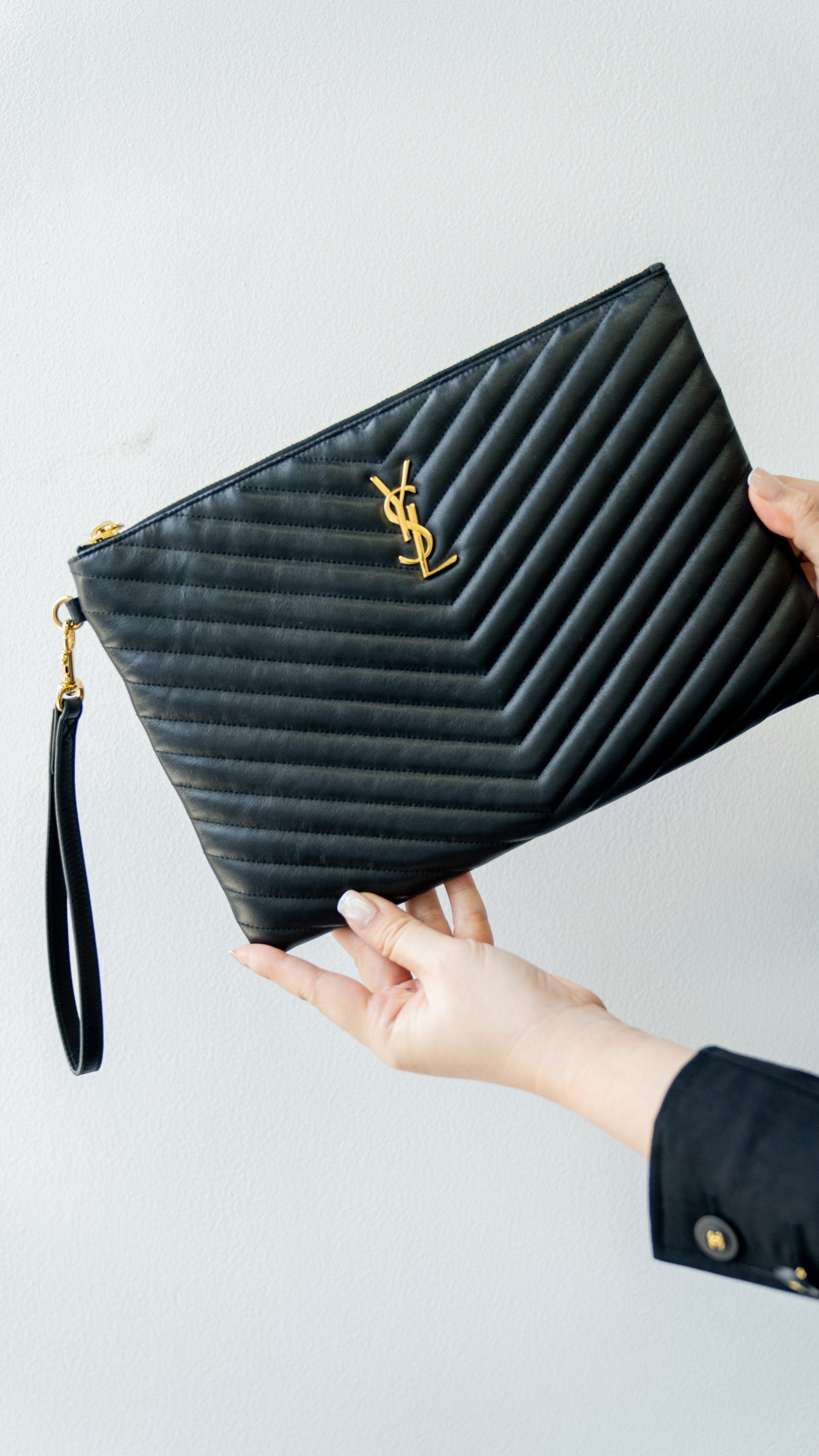 Yves Saint Laurent Ysl Black Chevron Clutch RJL1812