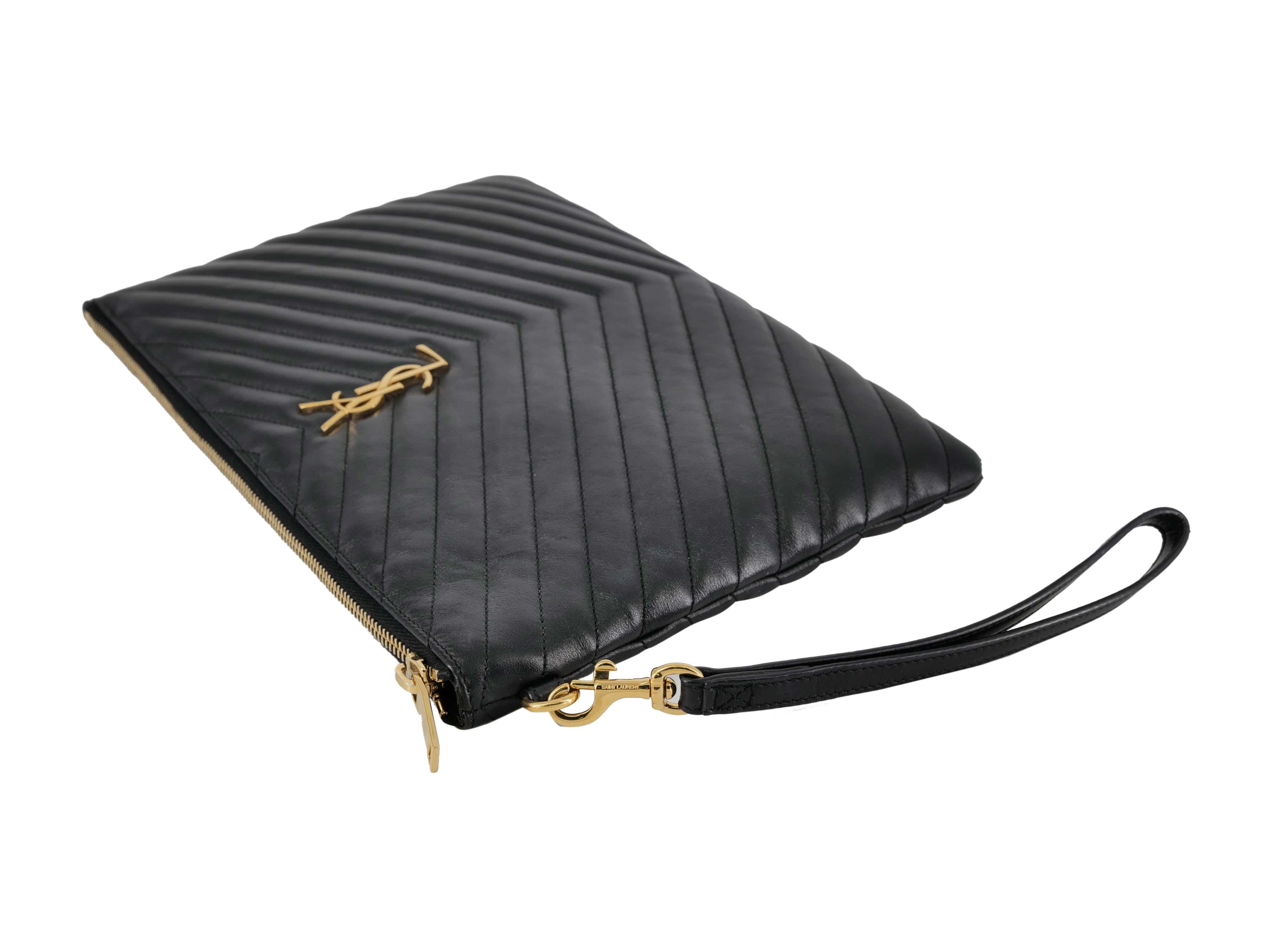 Yves Saint Laurent YSL Black Chevron Clutch RJL1812