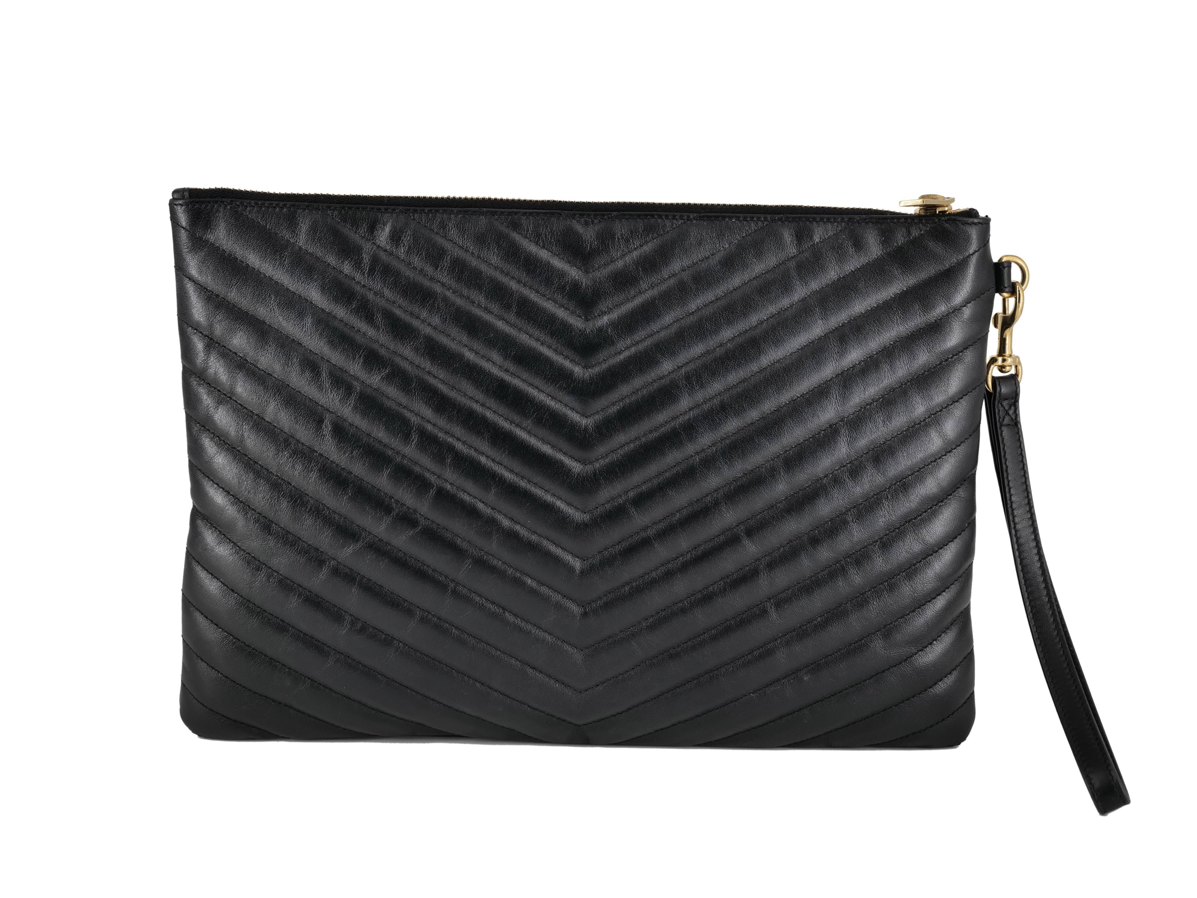 Yves Saint Laurent YSL Black Chevron Clutch RJL1812