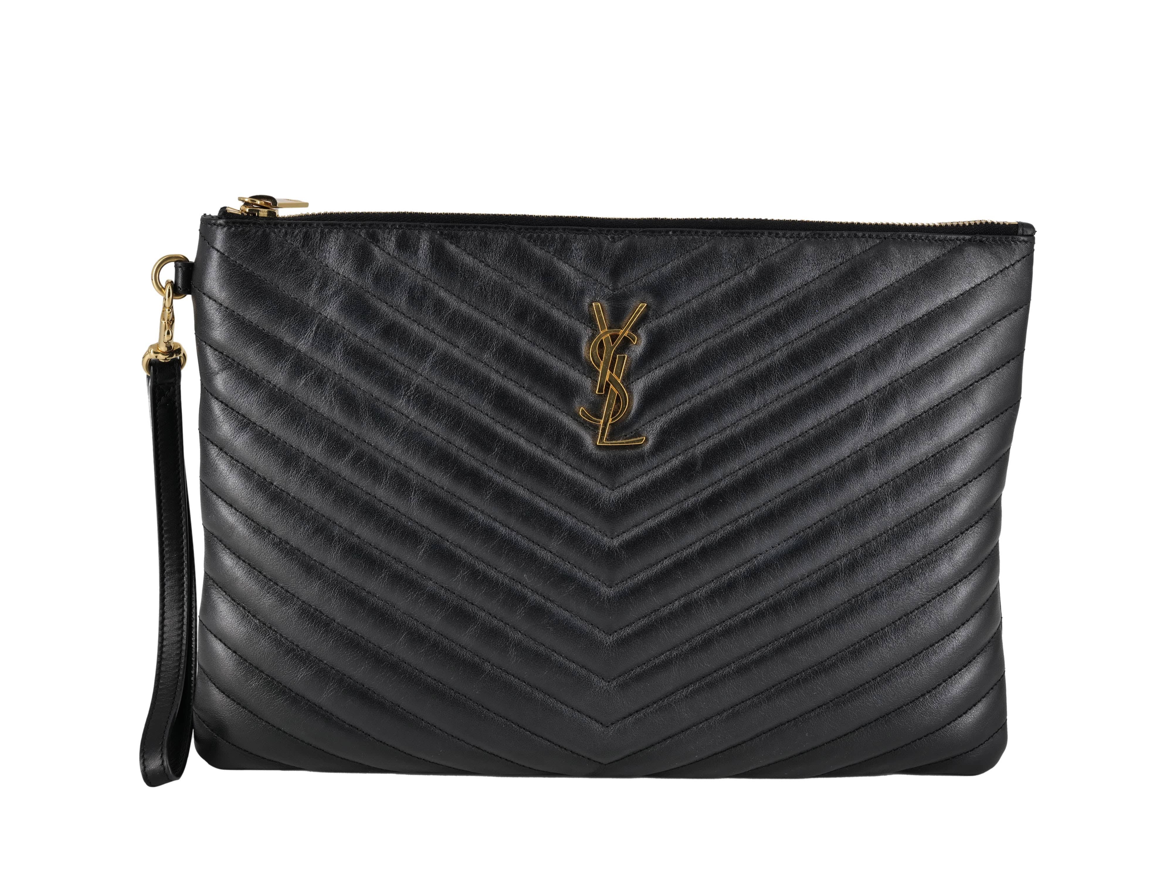 Yves Saint Laurent YSL Black Chevron Clutch RJL1812