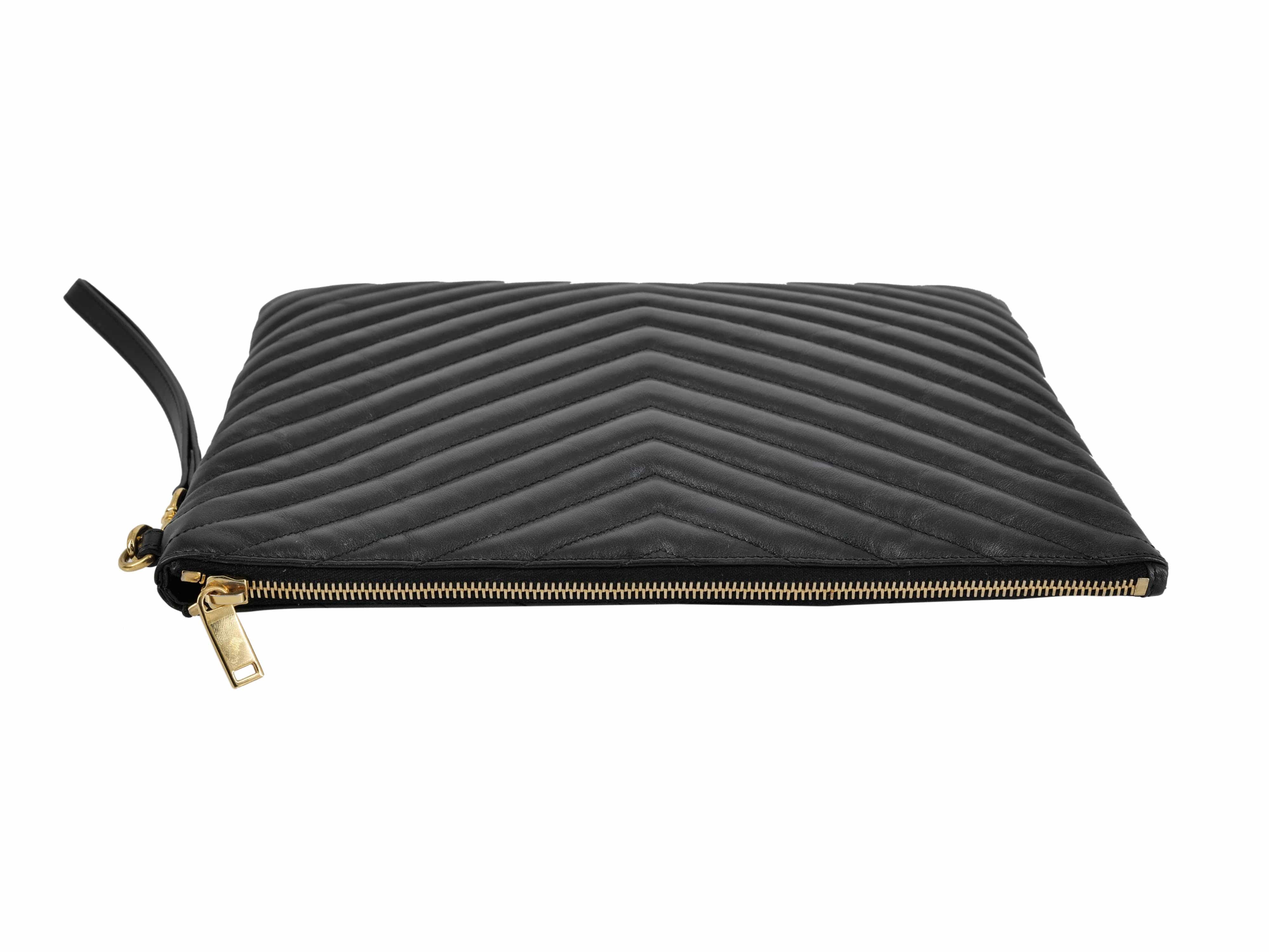 Yves Saint Laurent YSL Black Chevron Clutch RJL1812