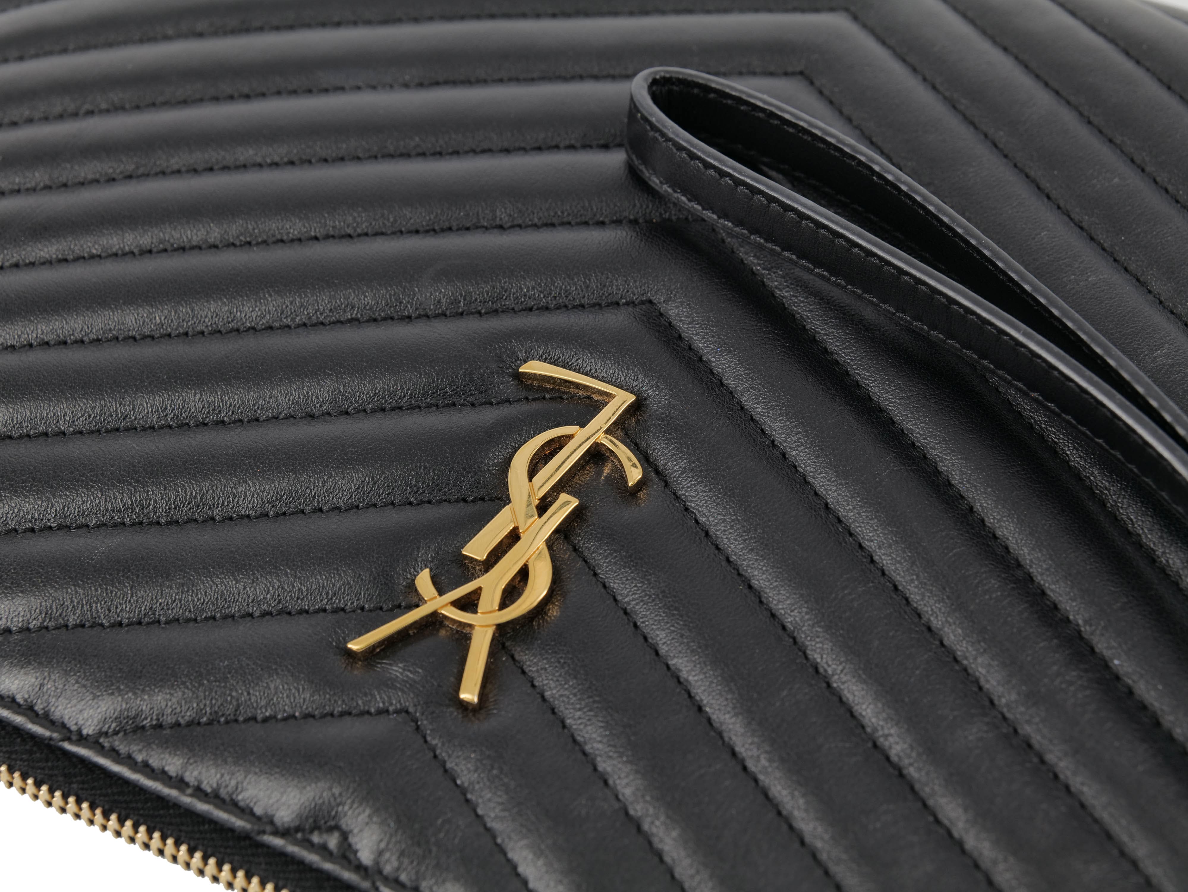 Yves Saint Laurent YSL Black Chevron Clutch RJL1812