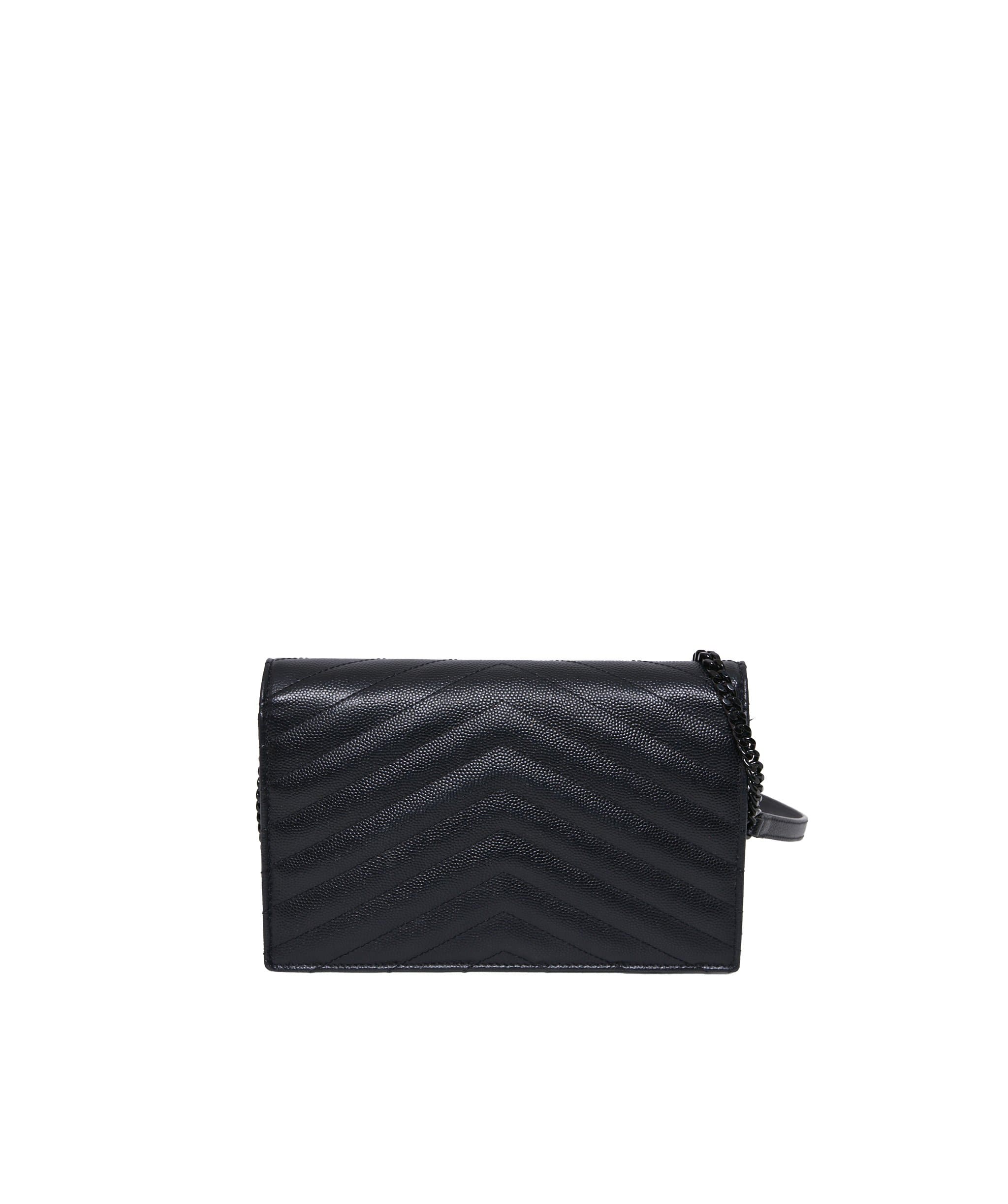 Yves Saint Laurent YSL Chevron Black Wallet on Chain Bag   - ADL1218