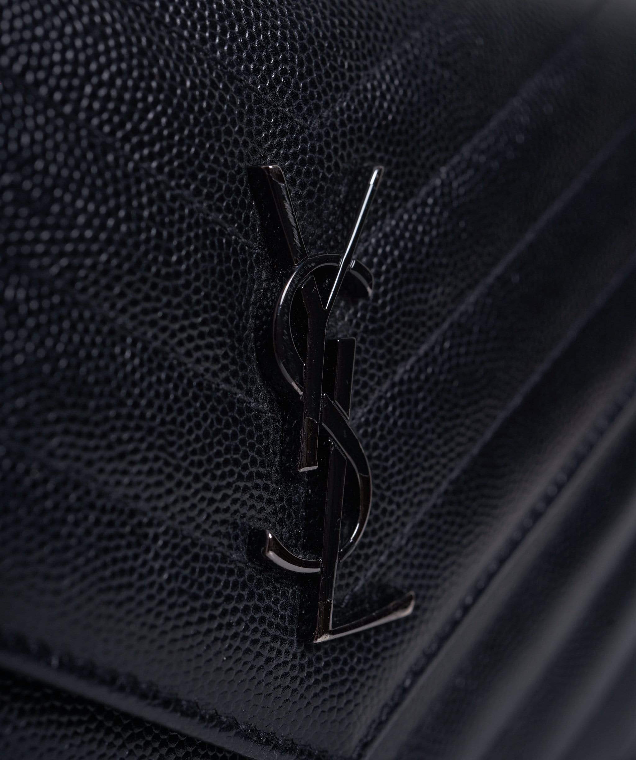 Yves Saint Laurent YSL Chevron Black Wallet on Chain Bag   - ADL1218