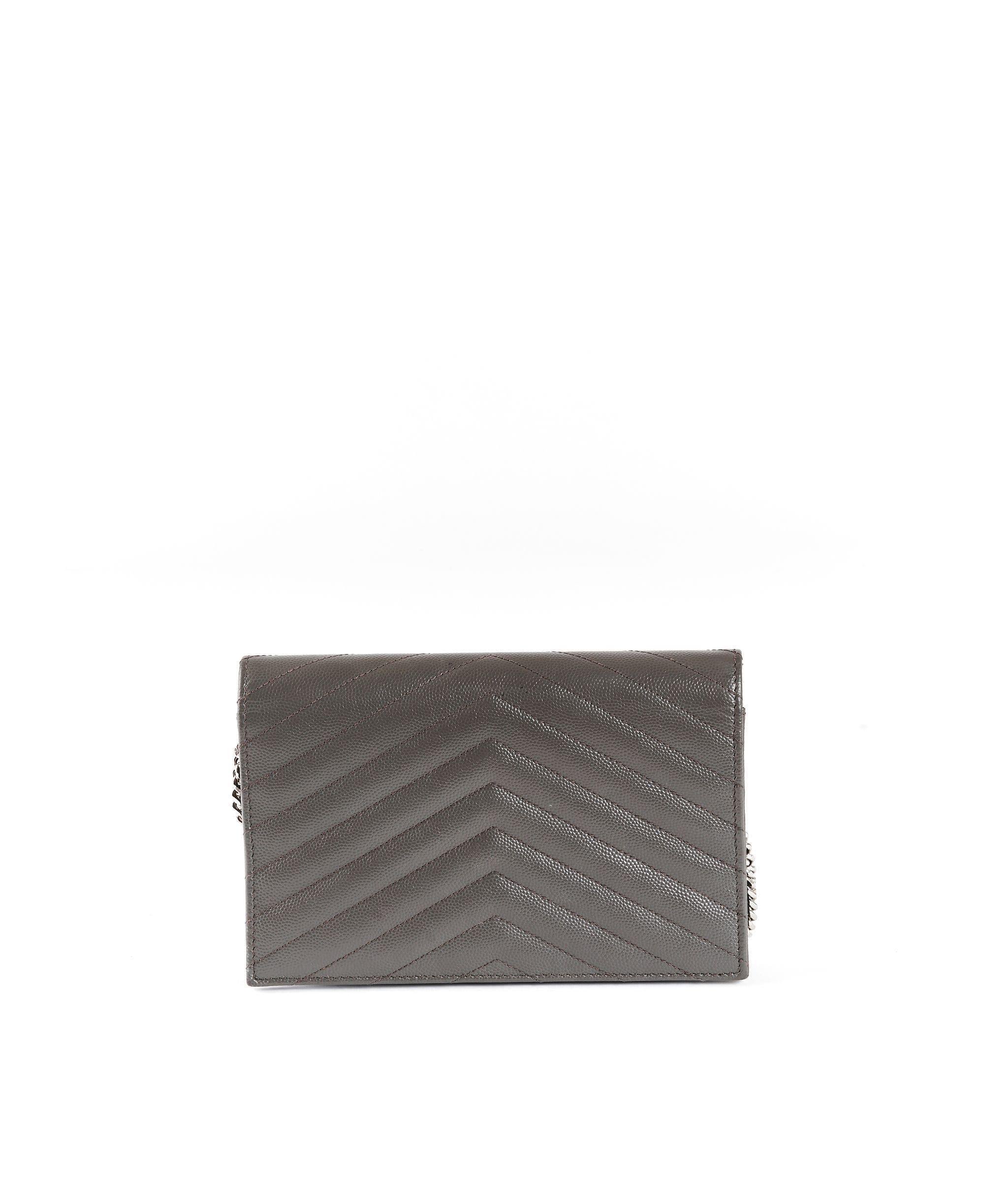 Yves Saint Laurent YSL Chevron Grey Leather Crossbody Bag PHW