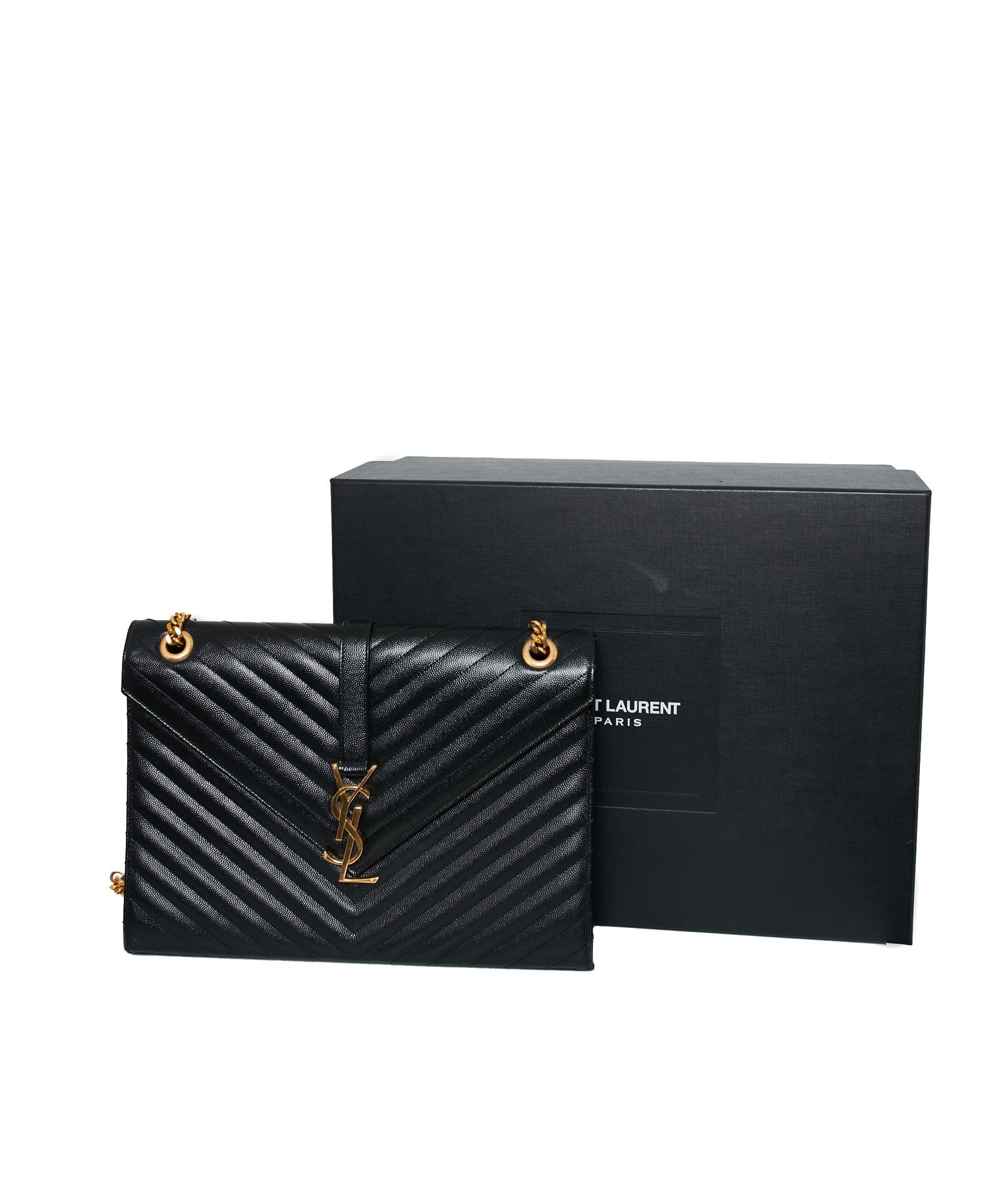 Yves Saint Laurent YSL large envelope black bag GHW AGL1179