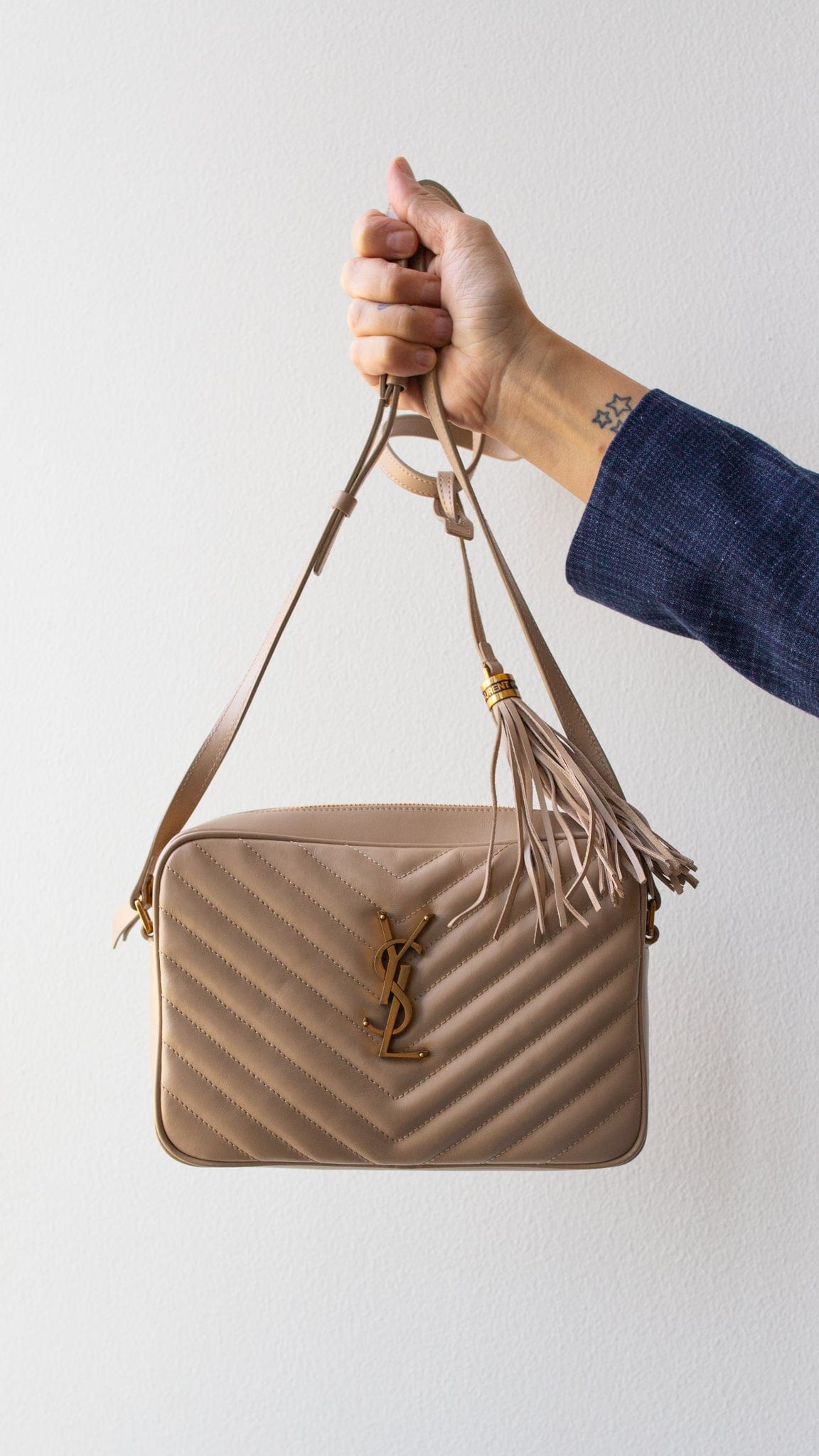 Yves Saint Laurent YSL Lou Chevron Beige Camera bag RJL1584