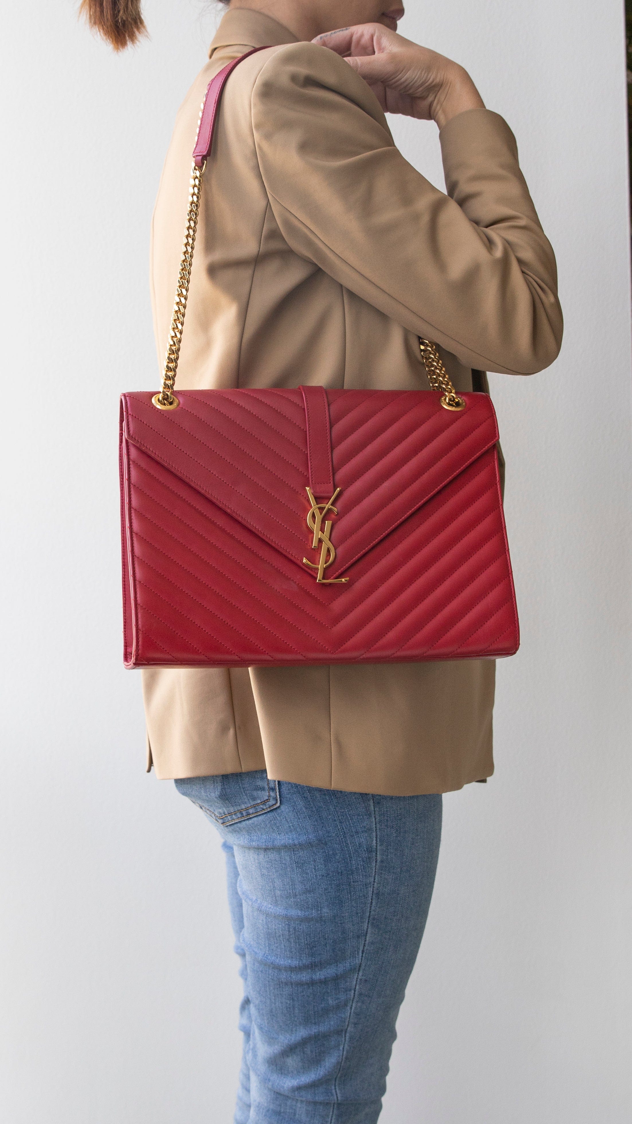 Yves Saint Laurent YSL Red Chevron Bag RJL1550