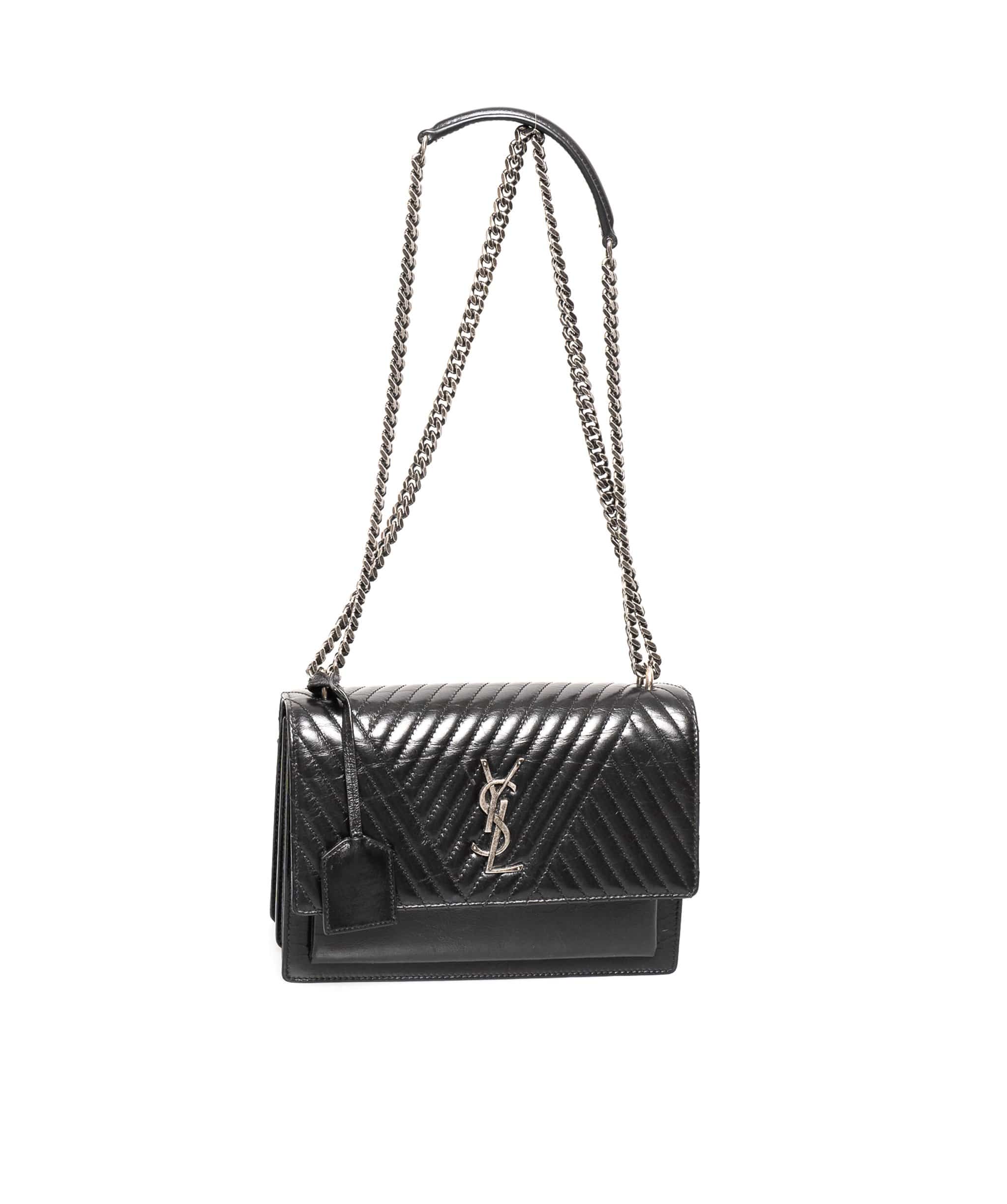 Yves Saint Laurent Yves Saint Laurent Black Chevron Leather Crossbody Bag - AGL1366